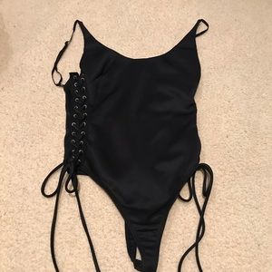 Black tie up Bodysuit Open Back